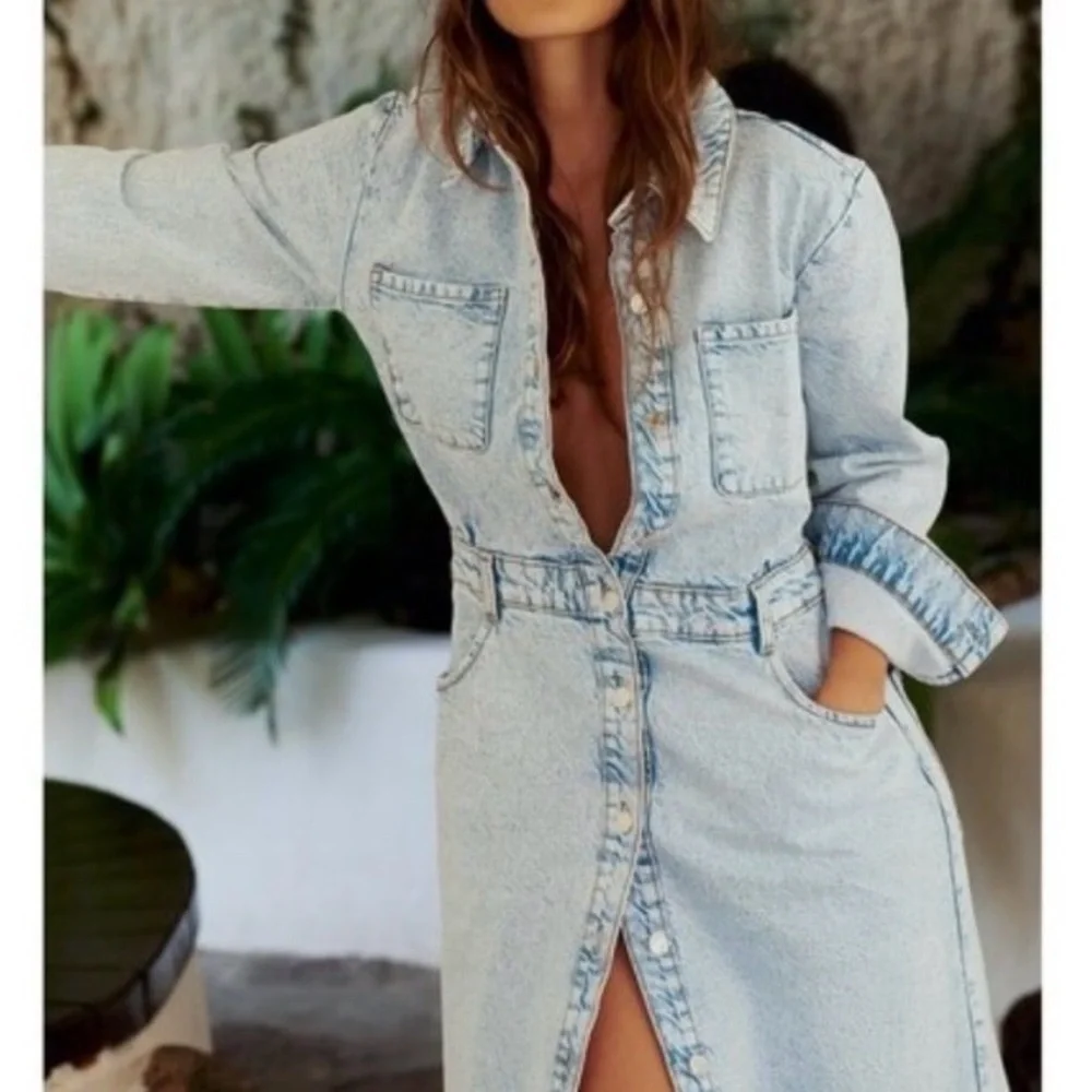 Zara Light Blue Button-Down Midi Dress Medium - Picture 3 of 9